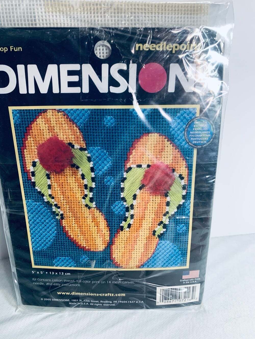 Dimensions Needlepoint Kit #7216 Painted Flip Flop Fun 5x5” 2005 USA Beach